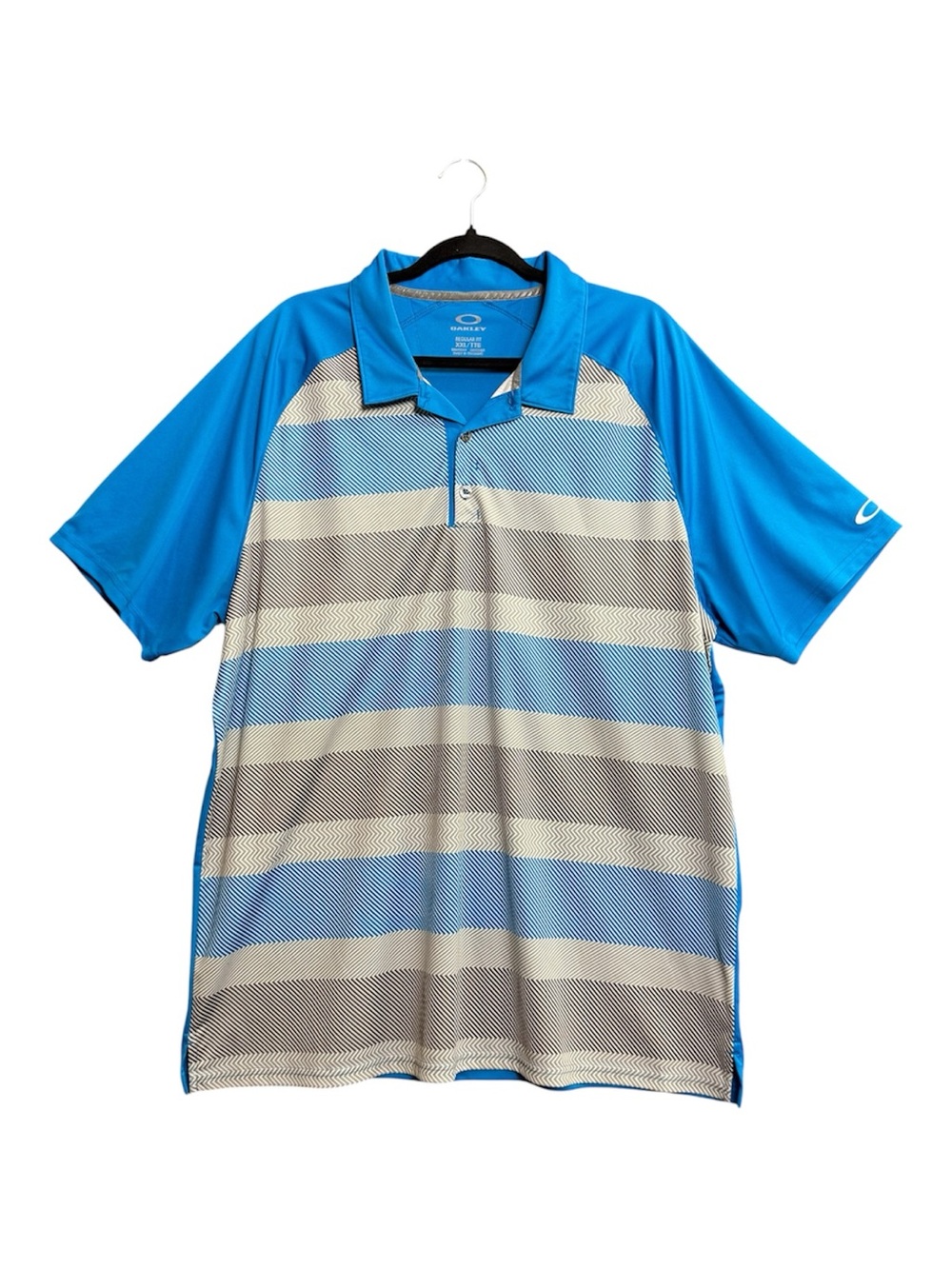 Oakley Blue Gray Stripe Regular Fit Golf Polo Shirt Hydrolix Men's XXL Polyester